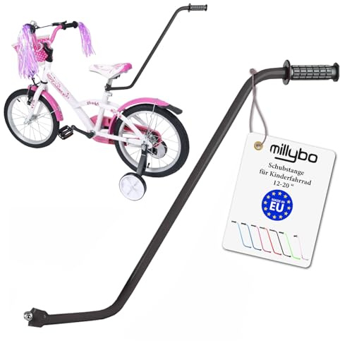 millybo UNIVERSELLE Schubstange für Kinderfahrrad Schiebestange Lernhilfe (schwarz)