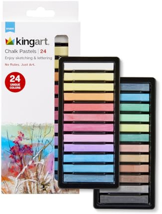 KINGART Juego de pasteles de tiza de 24 piezas, colores vibrantes, sin ácidos y no tóxicos, ideal para dibujar, mezclar y sombrear, perfecto para artistas, estudiantes, principiantes y proyectos