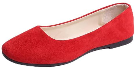 Hwalleum Women's Casual Square Toe Ballet Flats Ladies Stylish Slip On Ballerina Flats Girls Fashionable Solid Color Ballet Pumps Dolly Shoes Womens Comfy Office Driving Flat Shoes Loafers Bright Red