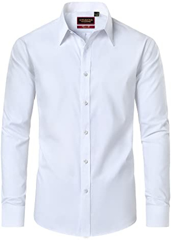 Lion Nardo Cotton Dress Shirts for Mens White Button Down Shirts Long Sleeve Wrinkle Free Dress Shirt Business Casual Shirt Formal Wedding Regular Fit