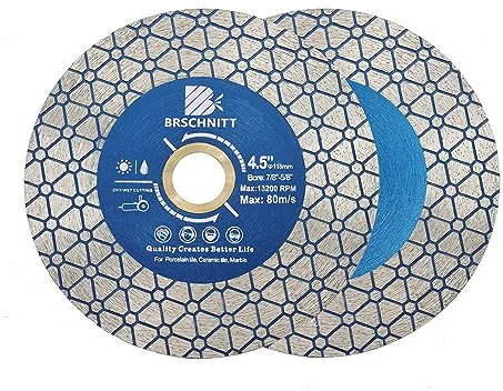 Lame de scie diamantée pour carrelage 115mm-BRSCHNITT 2 pièces Disque de coupe Découpage et ponçage de carreaux de porcelaine Granit Marbre Céramique Maçonnerie