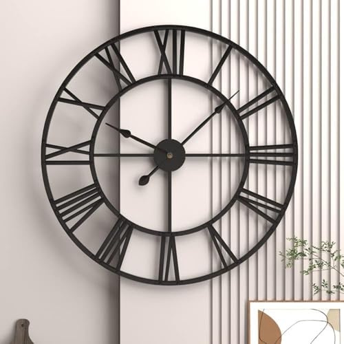 GUDEMAY Grande Horloge Murale 50 cm Métal, Pendule Murale Silencieuse