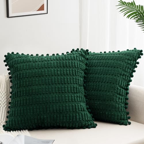 ZWJD 2er Set Kissenbezug 40x40 Kordsamt Sofakissen Weiche Kissenhülle Boho Kissenbezüge Dekokissen Moderne Kissen Deko für Couch Schlafzimmer Zuhause Auto Dekor Zierkissenbezüge Dunkelgrün