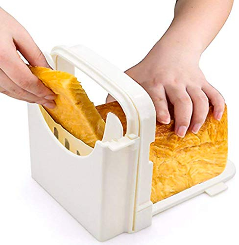 Kinberry Bread Slicer Foldable for Square Bread Cutting 4 Thickness Adjustable Toast Slicing Cutter Machine with Crumb Catcher for Homemade or Bought Bread Cakes Roast