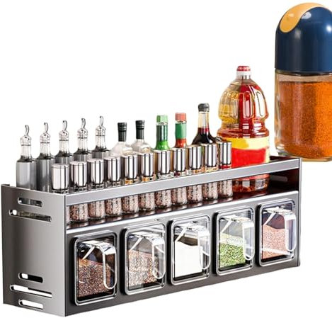 Vibhgtf Organizador de especias, estante para especias, soporte para especias, estante para especias y condimentos montado en la pared, estante grande para especias, carrusel de especias para cocina,