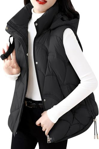 Viete sans Manches pour Dames - Puffer Puffer Puffer Gilet Gilets matelasses légers Jamouds sans Manches du Corps avec Un Poteau de poêle Amovible Long Body-Warmer Coat Parka Outwear Womens,