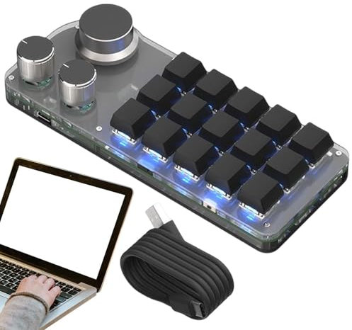 Keyboard - 15-Key One-Handed Mechanical Programmable Keypad | Cut Copy Paste Keyboard, Macro Multifunctional Keypad for Video Editing, Compatible Computer PC