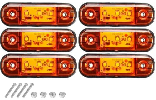 VEQENMOT Luces Laterales Laterales 3 LED Amarillo 12V-24V, Intermitentes Laterales universales, Impermeables IP65,Luces de posición Delanteras y traseras para camión,Autocaravana,Caravana Juego de 6