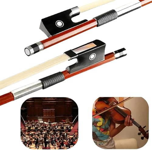 Ecotown Archet de violon professionnel 4/4 - Bois du Brésil, grenouille en ébène, crin de cheval de Mongolie pour un son riche, pour les étudiants et les joueurs avancés (4/4)