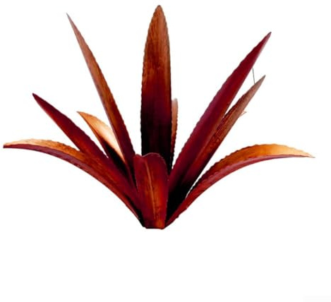 Sumsoctober Sculpture d'agave en fer accrocheuse pour jardins, art végétal d'agave coloré en métal, décoration extérieure de pelouse et de terrasse (rouge avec un poteau en H)