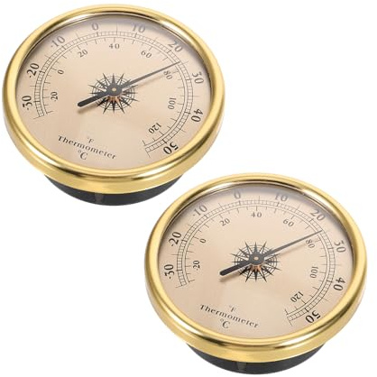 Angoily Termometro Vintage in Metallo da Esterni e Interni Quadrante Rotondo Fahrenheit Indicatore Meteorologico da Tavolo per Giardino e Serra Set 2 Pezzi
