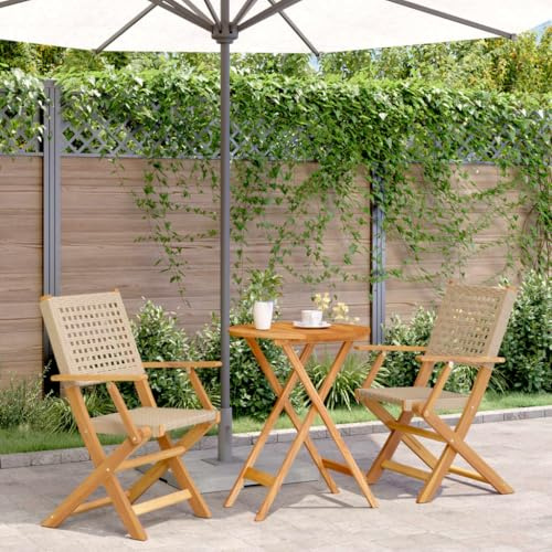 Juego de bistró de 3 piezas color beige, mesa pequeña y sillas de respaldo alto, elegante piel para interiores y exteriores, decoración de jardín, terraza, balcón y patio