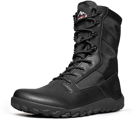 NORTIV 8 Men's Wide Toe Box Barefoot Tactical Boots | Zero Drop Military Work Minimalist Leather Side Zipper Motorcycle Combat Boots