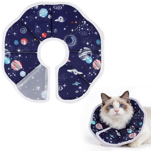 ABOHU Katthalsband XS – halsomkrets 13–18 cm, mjuk krage för kattungar (2–4 månader) och dvärgras (Chihuahua mini typ), justerbart blått planet, anti-tuff efter operation