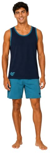 Essendo Pijama de hombre de algodón corto ligero de verano – Camiseta de tirantes y pantalones cortos – Pijama de dos piezas de 100% algodón fresco –, XL