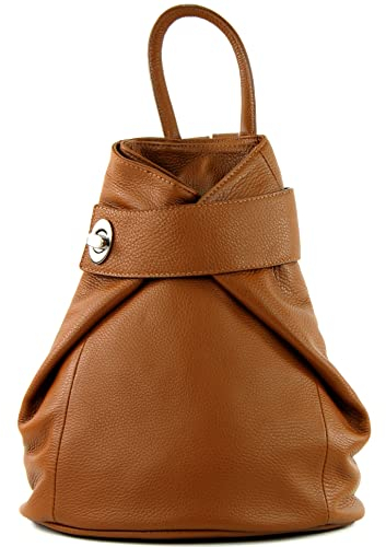 modamoda de - T179 - ital: Damen Rucksack Tasche aus Leder, Farbe:Cognac
