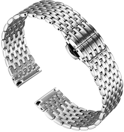 BINLUN Bracelet de montre en acier inoxydable à mailles ultra fines Bracelet de montre poli Bracelets de montre de remplacement 12mm/14mm/16mm/18mm/20mm/22mm pour femme avec boucle papillon