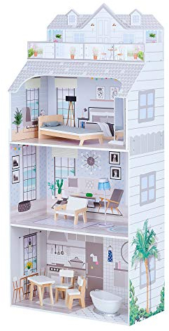 Teamson Kids Olivias Little World Giant Doll House mit Möbeln und Accessoires, Holzpuppenhaus, 3 -stöckiges Kinderpuppenhausspiel für 12 -Zoll -Puppen, Alter 3 Jahre+