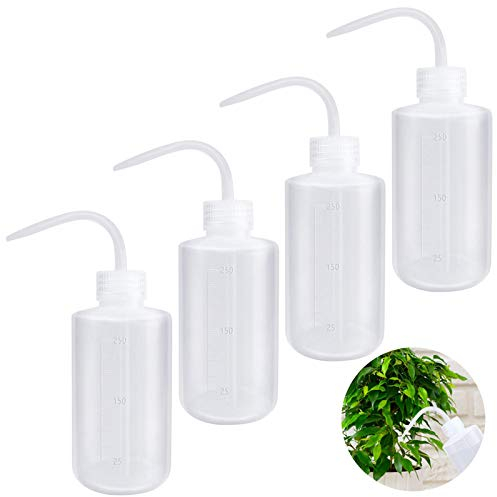 4 Pc Spritzflaschen, 250ml Laborflasche mit Bend Mund, Kunststoff Quetschflaschen mit Skala, Transparente Waschflaschen, Gießen Squeeze Flasche für Sukkulenten, Kakteen, kleine Hängende Topfpflanzen