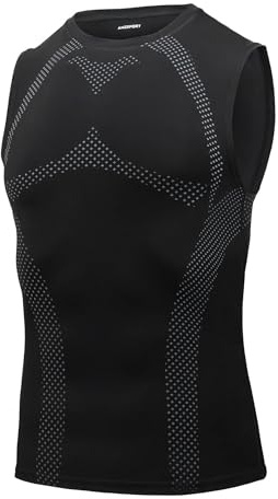 AMZSPORT Canotta Compressione Uomo, Maglia Senza Maniche Aasciugatura Rapida per Bodybuilding Palestra Running