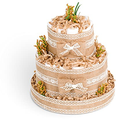 Gâteau de couches Dodot unisexe à deux niveaux. Cadeau original pour nouveau-né. Ensemble bébé. Nouveau cadeau de maman. Panier de naissance. Fête pour accueillir le bébé. Baby shower
