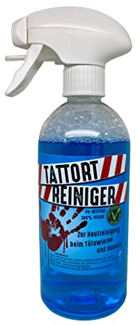 Clean Ink Tattort Reiniger 500 ml mit Sprühkopf, zur Hautreinigung während des Tätowiervorgangs und danach Tattoo, Blau