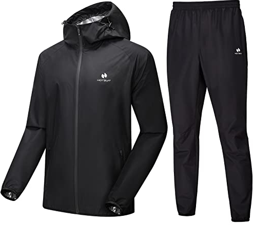 HOTSUIT Schwitzanzug herren SaunaTrainingsanzug Fitness Sauna-Reißverschluss schwitzjacke Jacken Ganzkörper-Herren-Trainingsanzug,Schwarz Größe XL