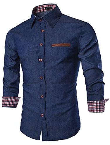 COOFANDY Camisa de mezclilla para hombre, camisa de manga larga, estilo vaquero, informal, para hombre, cuello Kent, negocios, casual, B-skyblue, L