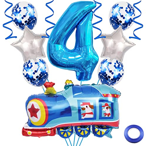 Weenkeey Birthday Balloon & Train 4th Anniversary Decor - Giant Aluminum Foilballoon Number 4 Mylar Balloon for Railroad Party Boys