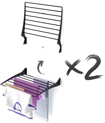 Foxydry Fold Wäscheständer für die Wand, vertikaler Wäscheständer für den Innen- und Außenbereich aus Aluminium und Stahl (2X 60 cm, Schwarz (Black))