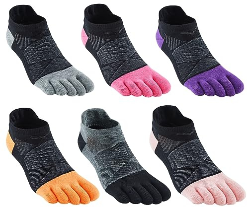 Fasot Toe Socks Women No Show Low Cut 5 Finger Cotton Mesh Wicking Athletic 6 Pack