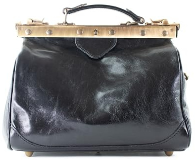 lePelou Borsa medica in pelle vintage medico, borsa da dottore in pelle Gladstone, borsa a tracolla in pelle, Nero , 31 x 24 x 20 cm