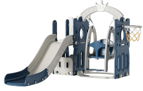 Baby Rutsche und Schaukel Set Kleinkind Climber Schaukel Set Freistehende Rutsche Baby Spielplatz Activity Center Spiel Set Indoor Outdoor Lange Rutsche Kinder Spielgeräte (Tower Blue Grey)
