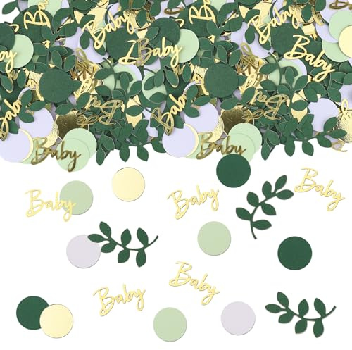 GoldRock Bordsdekoration för Babyparty, Dekoration för Pojke och Flicka, 200 Stycken Åh Babydekoration, Konfetti, Stor Spridningsdekoration i Grön och Guld