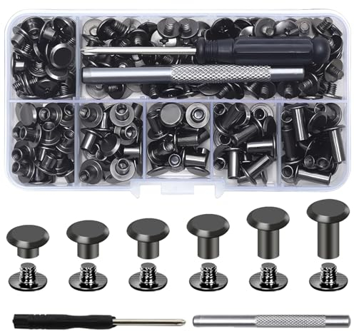 Chicago Lot de 110 vis de liaison Chicago M5 x 4/5/6/8/10/12 mm pour bricolage, décoration en cuir, sacs, artisanat, col, harnais, bagages, portefeuille (gris) (110, Noir, L)