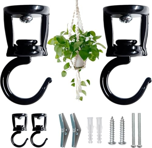 2 Pièces Crochet de Plafond pour Plantes Suspendues, Noir Crochet de Suspension Murale pour Plante, Support Panier Suspendu pour Suspendre Pots de Fleurs, Carillons Éoliens, Nichoirs, Lanternes