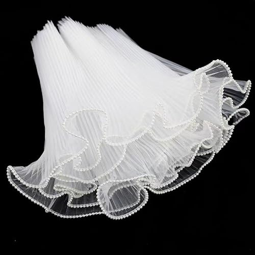 Fokroin 4 m di carta per bouquet, motivo floreale, filato a rete, bouquet, carta floreale con bordo perline, per matrimonio, San Valentino, compleanno, fiorista (bianco)