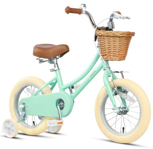 Glerc Bicicleta De Niña De 16 Pulgadas para Niñas De 3 4 5 Años Retro con Ruedines y Timbre, Color Verde Menta