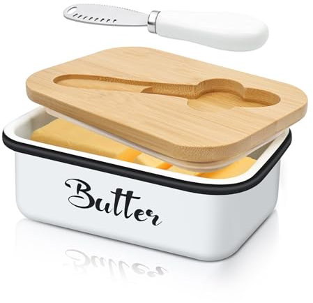 BELICOO Butter Dish with Lid, 650ml Metal Butter Dish with Stainless Steel Multipurpose Butter Knife, Large Capacity with Double Silicone Seals for Butter, Cheese, Nuts
