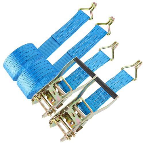 VIDETOL 2 correas tensoras con carraca y gancho, 3 m y 50 mm, correas de amarre, correas de amarre de dos piezas, 4t Heavy Duty correa azul para asegurar la carga, camping y eliminación de equipaje