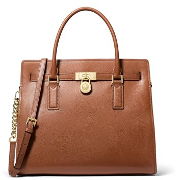 Michael Kors Hamilton Large Satchel, Gold-Tone Hardware/Urbino Leather/Luggage