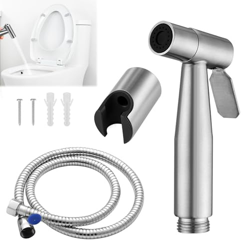1 Set Stainless Steel Bidet Shower, Muslim Shower for Toilet Spray, Handheld Bidet Spray for Toilet UK, Handheld Douche Sprayer with 1.5M Hose and Valve Adapter, Personal Hygiene and Cleaning