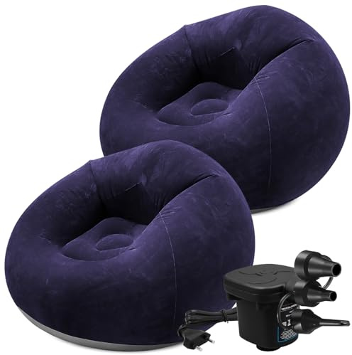 Malloom - 2 sillas hinchables para adultos - Sofá perezoso inflable con bomba eléctrica - Sofá portátil plegable para salón, dormitorio, exterior, camping (azul, 120 cm)