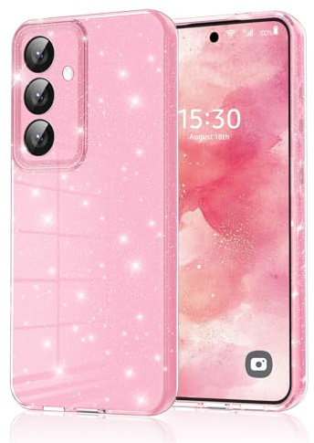 Eherui Mobiltelefonskal för Samsung Galaxy A17 4G/5G glitter, silikon TPU anti-fingeravtryck fodral, stötsäkert fodral, tunt, reptåligt och fallskydd, skyddsfodral för Samsung A17, rosa