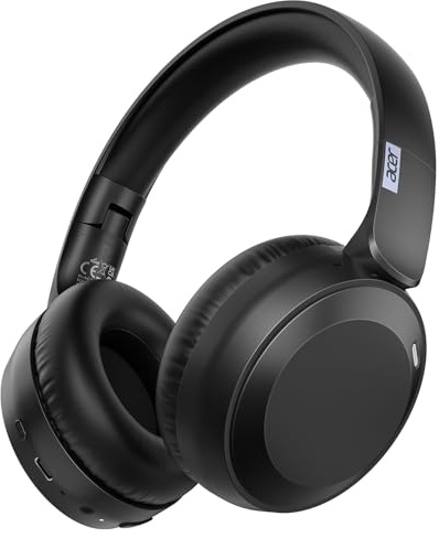 acer OHR205 Cuffie Bluetooth senza fili, 70 ore di riproduzione, cuffie sovrauricolari pieghevoli con driver da 40 mm, cuscinetti in memory foam, Bluetooth 6.0 multipunto per viaggi, casa, ufficio