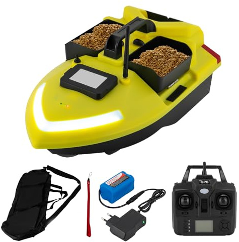 Zoobotanica Barco de cebo de 500 m, barco de cebo RC con 3 cajas de cebo, carga de 2 kg, barco de alimentación con mando a distancia con posición GPS, barco de cebo de pesca con reflector, batería de