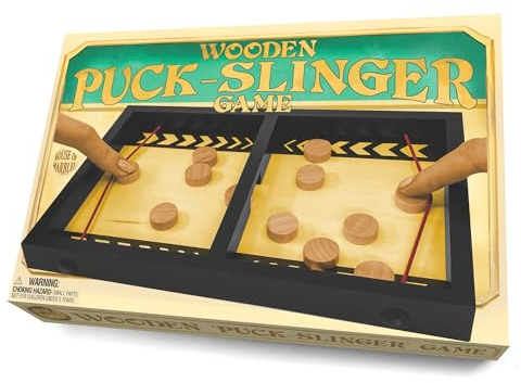 House of Marbles Wooden Puck Slinger Game – Fast-Paced Tabletop Sling Puck Challenge – Traditional Wooden Family Skill Game for Children & Adults