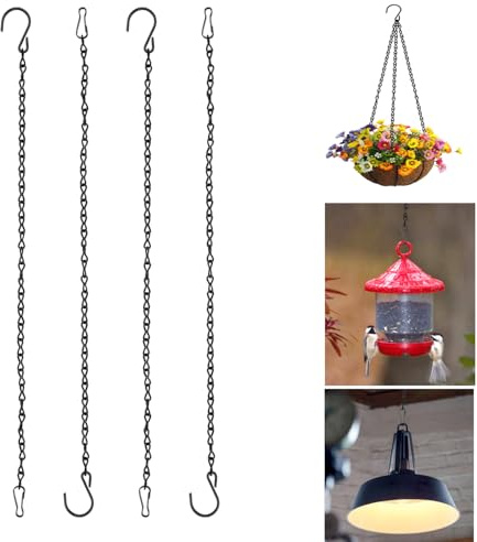 DGN 4 stycken blomampelkedjor med krok och karbinhake, 50 cm metallkedja för upphängning, svart blomkruka, kedjor för hängande växtkruka, hängande växt, blomkrukor, fåglar, lykta, biljboard