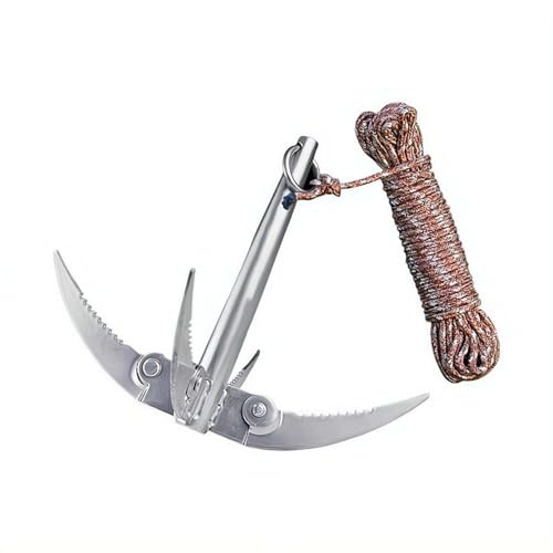Folding Grappling Hook, Lake Weed Cutter, Boat Anchor with Rope, Rustproof Metal Waterweed Knifes with Serrated Blades for Small Boat Canoes Fishing
