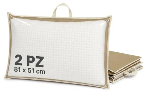Gef Aura - 2 Pezzi Custodia Porta Cuscino 81x51 cm, Con Zip e Manico in TNT, Fronte PVC Trasparente, Busta Salvaspazio per Cuscini, Trapunte, Coperte o Biancheria, Colore Sabbia con Bordino Panna